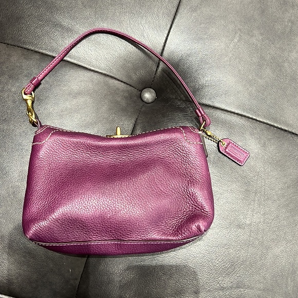 Coach Plum Leather Wristlet with Contrast Stitching & Gold Hardware - Picture 2 of 5